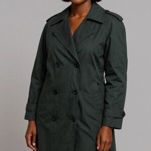 London Fog Towne Womens 10 GREEN LONG Trench Coat Button NO Belt VINTAGE